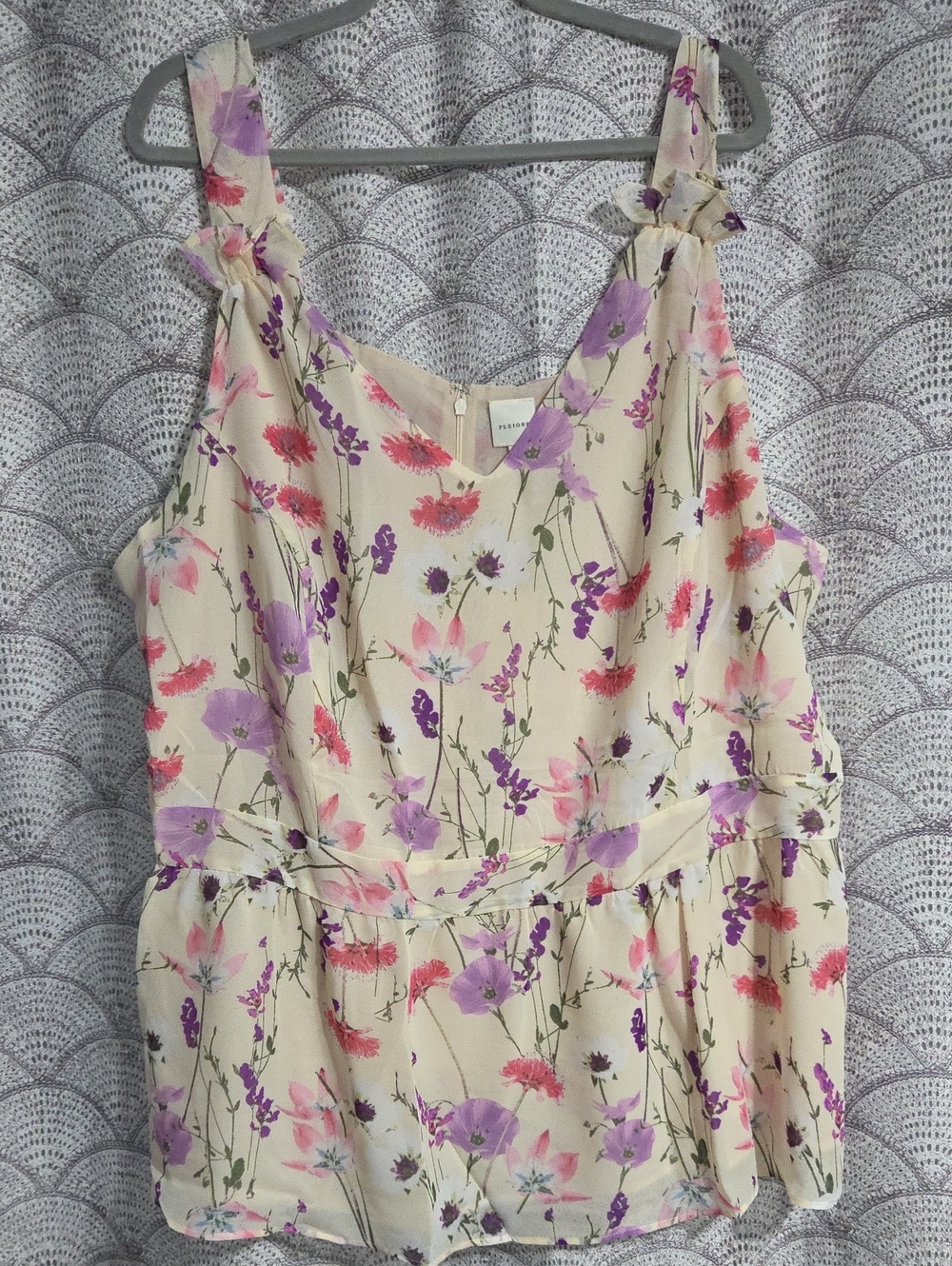 Pleione Women's Floral Cream Peplum Top Size 3x